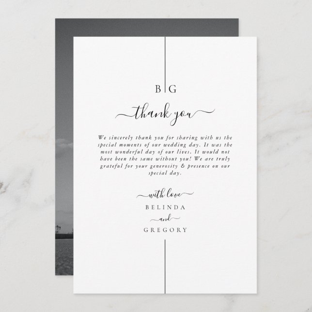 Minimalistiskt modernt foto-inton Monogram Bröllop Tack Kort (Fram/baksida)