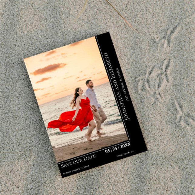 Minimalistiskt modernt foto sparar datum | Svart Spara Datumet (Black Minimalist Modern Photo Save The Date)