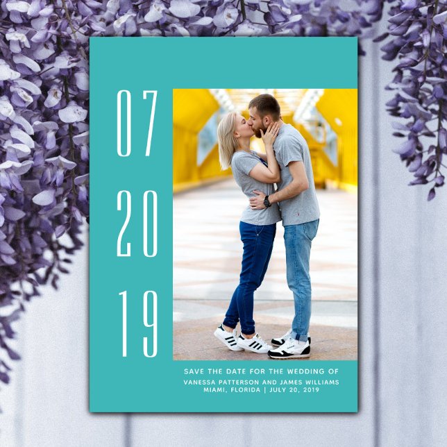 Minimalistiskt modernt foto sparar datum | Teal Spara Datumet (Teal Minimalist Modern Photo Save the Date)