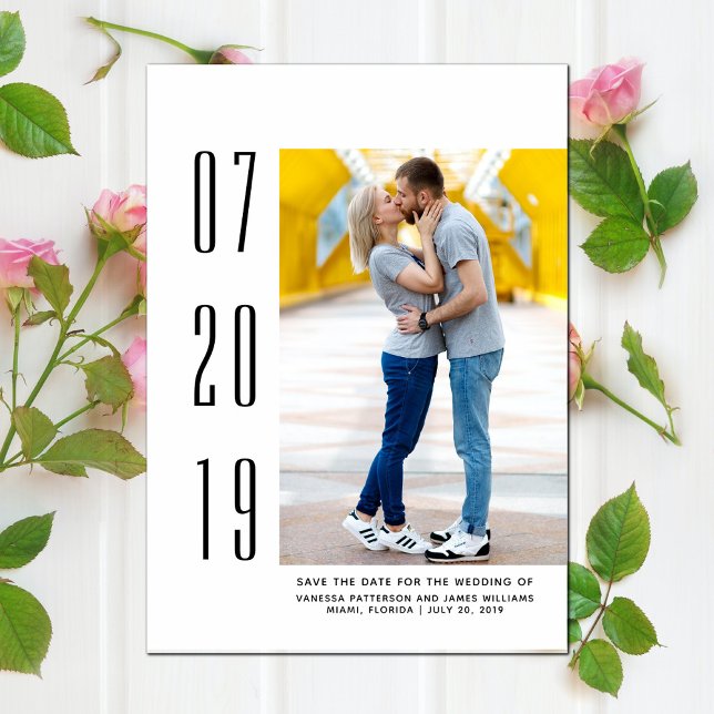 Minimalistiskt modernt foto sparar datum | Vit Spara Datumet (Minimalist Modern Photo Save the Date - White)