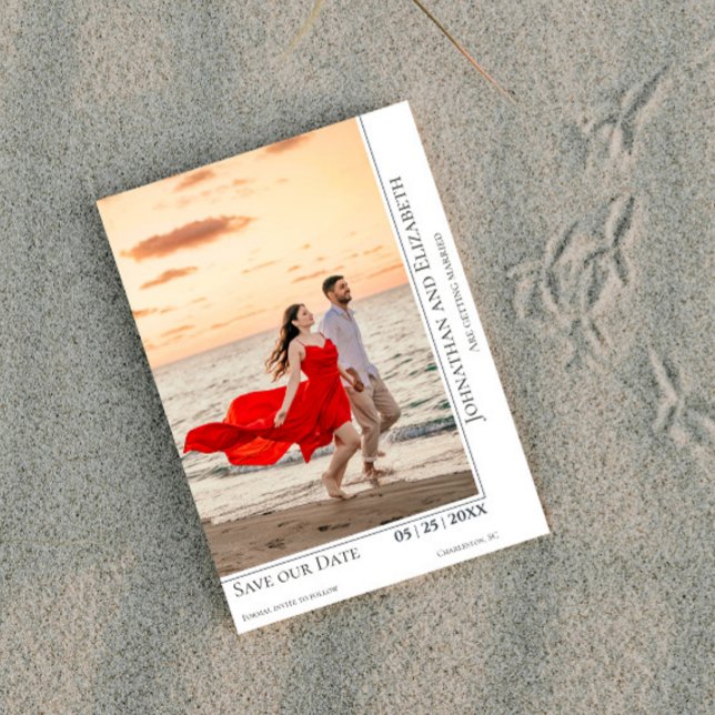 Minimalistiskt modernt foto sparar datum | Vit Spara Datumet (White Minimalist Modern Photo Save The Date)