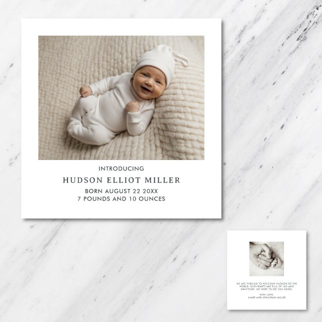 Minimalistiskt, modernt fyrkantskort för födelseme inbjudningar (Minimalist square birth announcement card)