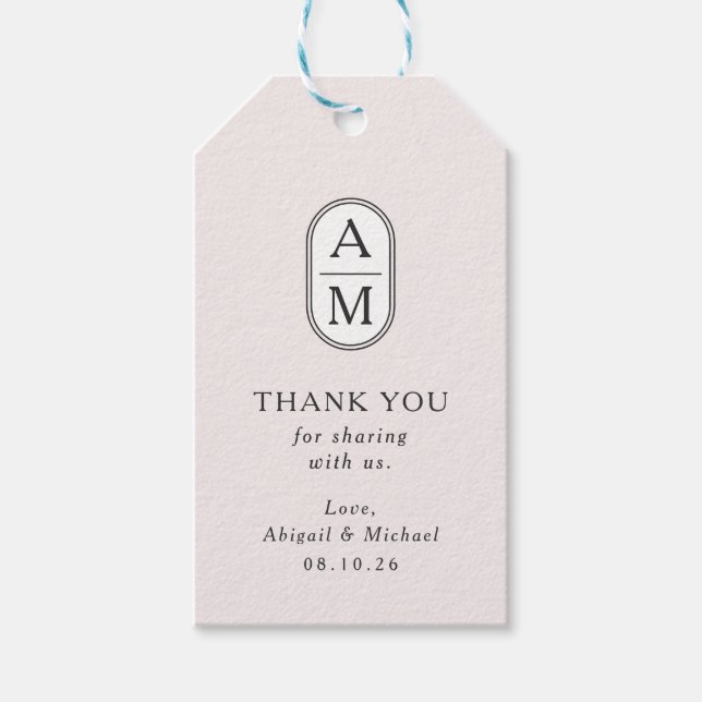 Minimalistiskt , modernt initialer, enkelt bröllop presentetikett (Framsidan)