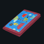 Minimalistiskt modernt konstverk Tri-fold Wallet<br><div class="desc">Denna minimalistiska moderna konstnär Art Tri-fold Wallet är perfektens blandning av moderna abstrakter och kitsch. 1960-talets minimalistiska konstdesign i stil har en ljus koboltblått som normalt bara ses på uniformer för flygassistenter i vintage. Den vibrerande blåsan skapar en bakgrund för en mängd organiserade former i färg av rött, akvarier, gult,...</div>