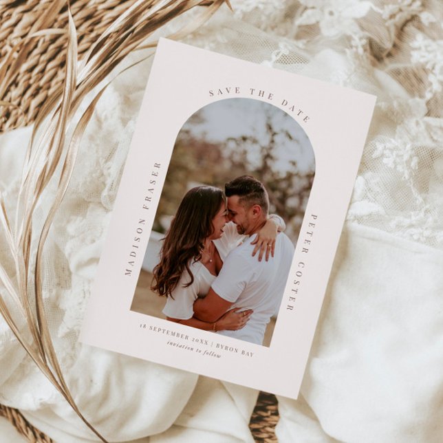 Minimalistiskt modernt ljusbåge Spara datum Inbjudningar (Skapare uppladdad)