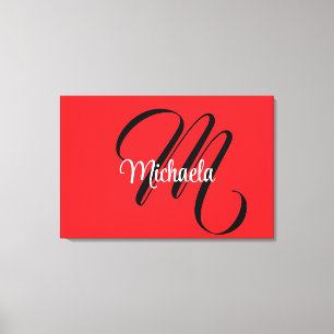 Minimalistiskt modernt monogram initialt namn röd canvastryck