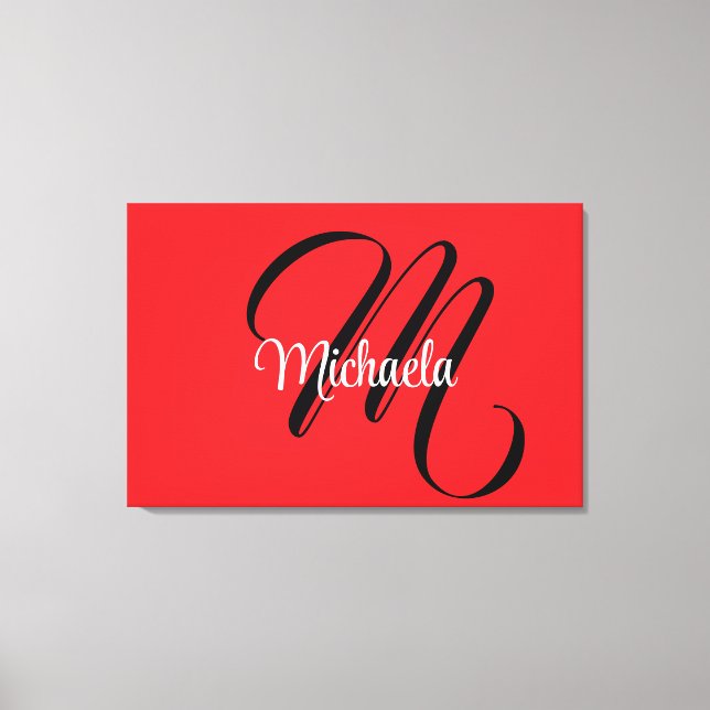 Minimalistiskt modernt monogram initialt namn röd canvastryck (Framsida)