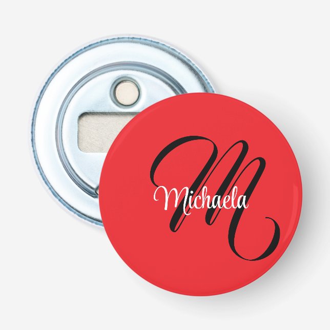 Minimalistiskt modernt monogram initialt namn röd flasköppnare (Framsidan)