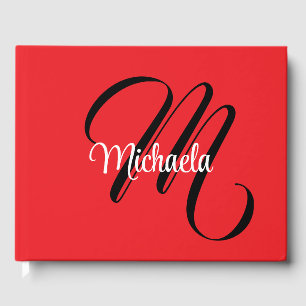 Minimalistiskt modernt monogram initialt namn röd gästböcker