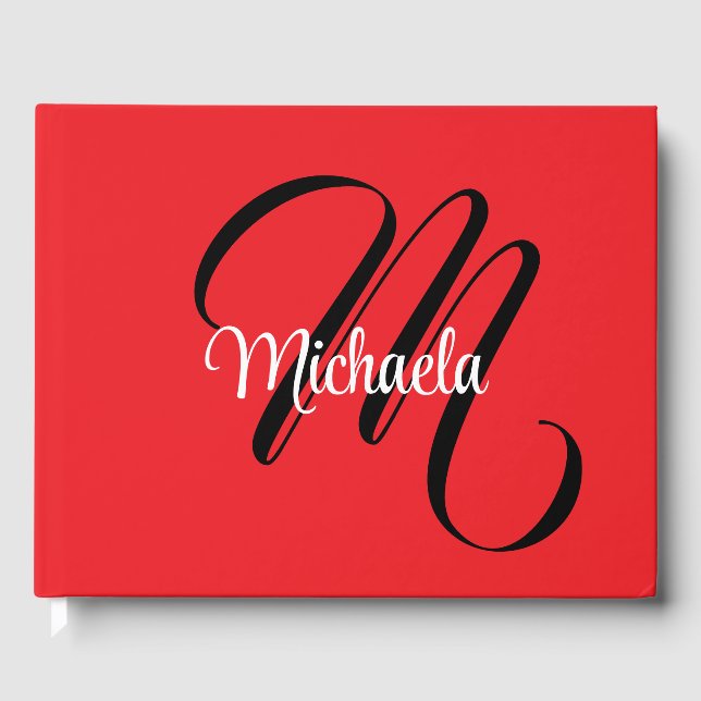 Minimalistiskt modernt monogram initialt namn röd gästböcker (Framsida)