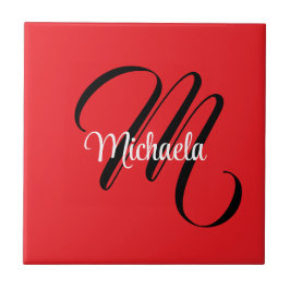 Minimalistiskt modernt monogram initialt namn röd kakelplatta