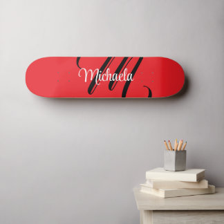 Minimalistiskt modernt monogram initialt namn röd mini skateboard bräda 18,5 cm