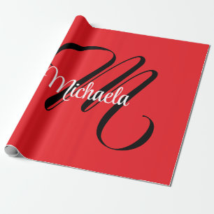 Minimalistiskt modernt monogram initialt namn röd presentpapper