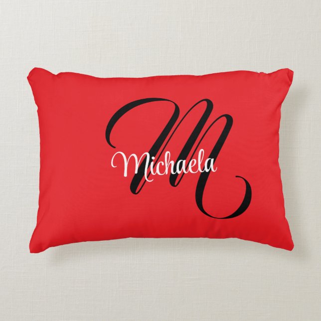 Minimalistiskt modernt monogram initialt namn röd prydnadskudde (Framsidan)