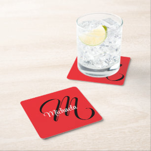 Minimalistiskt modernt monogram initialt namn röd underlägg papper kvadrat