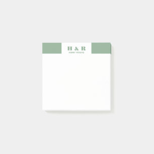 Minimalistiskt modernt Monogram med Grönt och vit Post-it Block