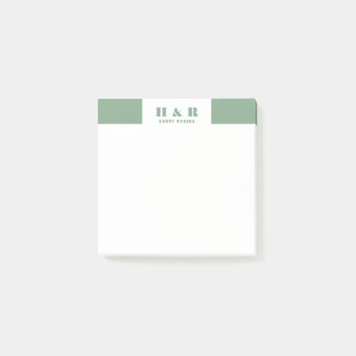 Minimalistiskt modernt Monogram med Grönt och vit Post-it Block