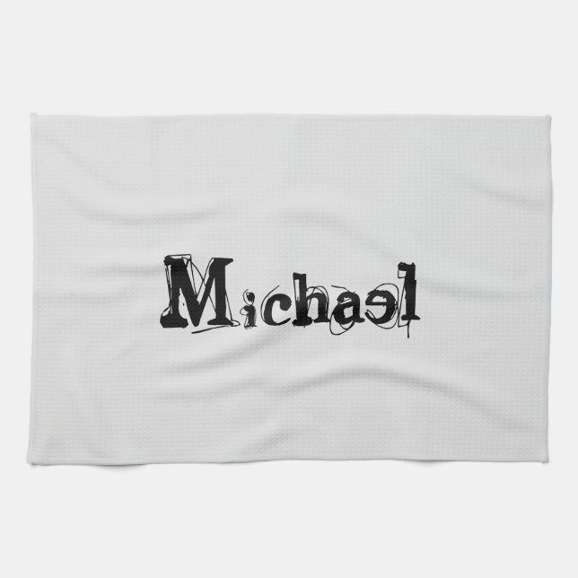 Minimalistiskt modernt monogram namn svart grått kökshandduk (Horisontell)