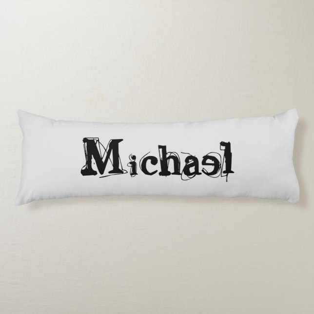 Minimalistiskt modernt monogram namn svart grått kroppskudde (Framsidan)