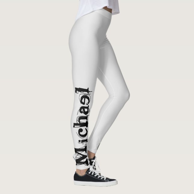Minimalistiskt modernt monogram namn svart grått leggings (Höger)