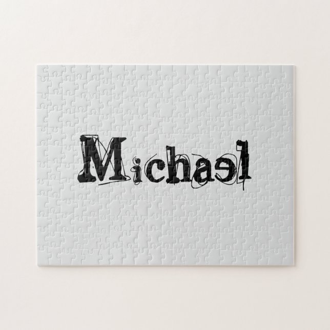 Minimalistiskt modernt monogram namn svart grått pussel (Horisontell)