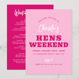 Minimalistiskt modernt Shock rosa Hens Helg på kon Inbjudningar
