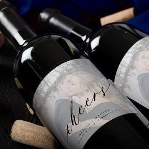 Minimalistiskt, modernt skript, fotot bröllop vinflaska etikett