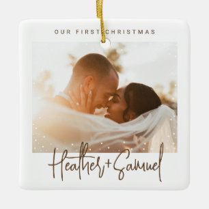 Minimalistiskt modernt skript   Jul Snö Photo Julgransprydnad Keramik