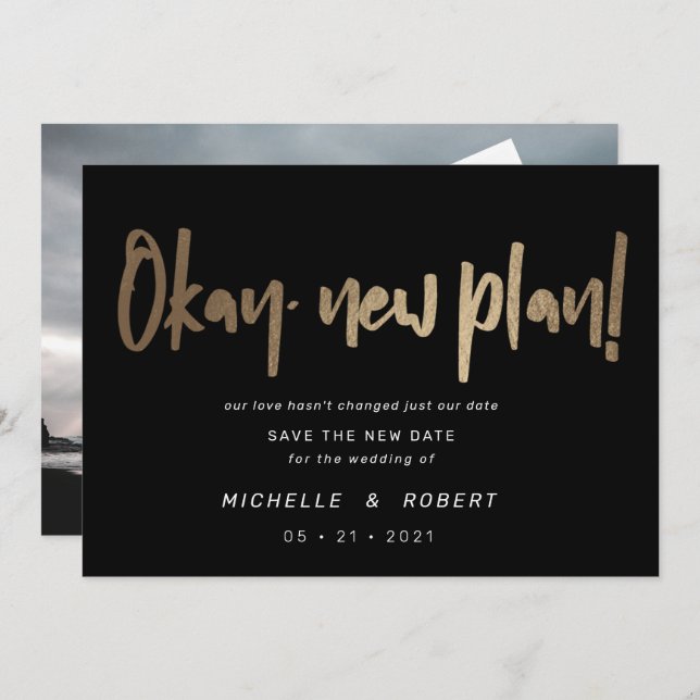 Minimalistiskt modernt skript två foton spara datu inbjudningar (Fram/baksida)