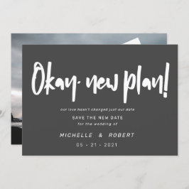 Minimalistiskt modernt skript två foton spara datu inbjudningar