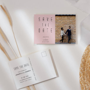 Minimalistiskt, modernt skriptfoto spara datum vykort