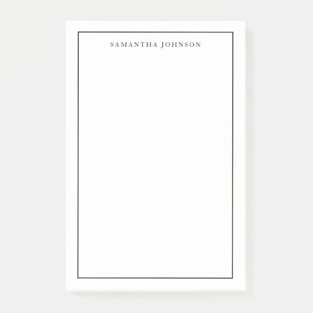 Minimalistiskt, modernt, svart, Gräns ditt namn Post-it Block (Framsida)