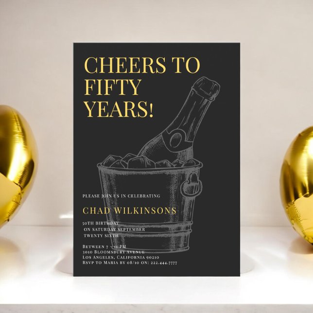 Minimalistiskt, modernt, svart, Guld-foto 50:e föd Inbjudningar (fifty,50th birthday invitations,modern,typography,adult birthday party,photo,milestone,stylish)