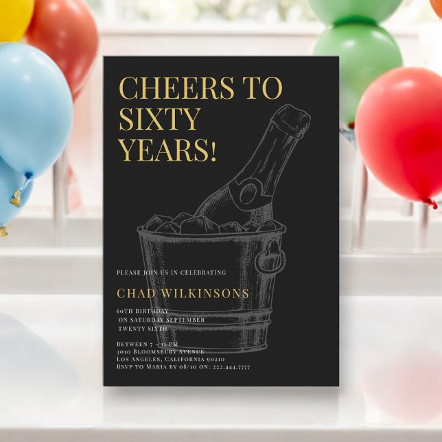 Minimalistiskt, modernt, svart, Guld-foto 60:e föd Inbjudningar (Skapare uppladdad)