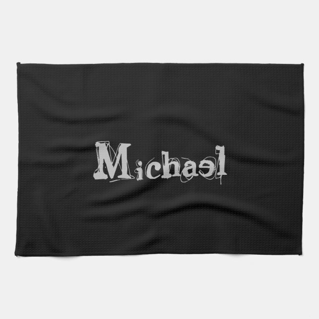 Minimalistiskt, modernt, svart namn-vitt kökshandduk (Horisontell)