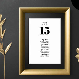 Minimalistiskt modernt svart och vitt sittdiagram bordsnummer