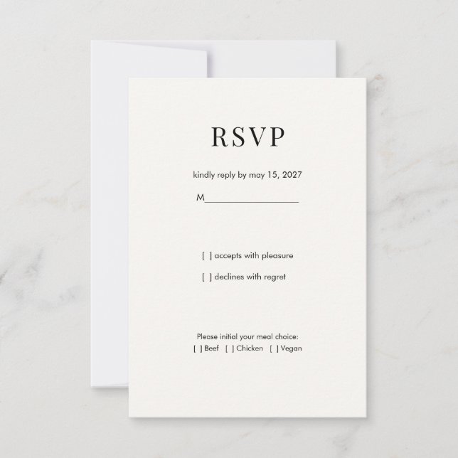 Minimalistiskt modernt typografiskt bröllops-svars OSA kort (Framsida)