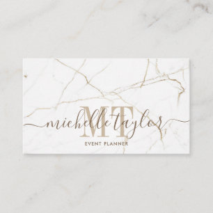 Minimalistiskt modernt, vitt marmor guld monogram visitkort