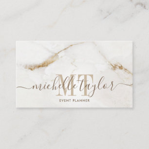 Minimalistiskt modernt, vitt marmor guld monogram visitkort