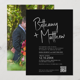 Minimalistiskt mono-kalligrafi-skript bröllop QR-O Inbjudningar