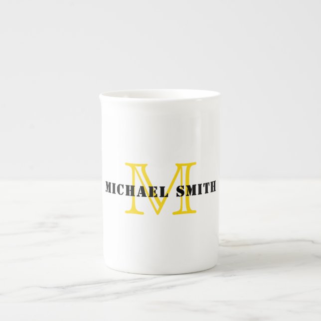 Minimalistiskt monogram benporslin mugg (Framsidan)