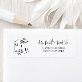 Minimalistiskt Monogram Bröllop Svart och Vitt Returadress Etikett