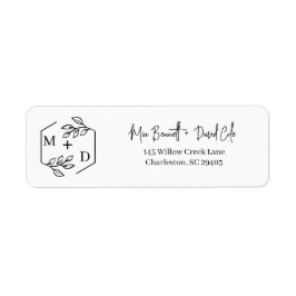 Minimalistiskt Monogram Bröllop Svart och Vitt Returadress Etikett