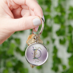 Minimalistiskt Monogram D-lavender och -vacciner Rund Silverfärgad Nyckelring