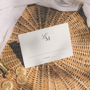 Minimalistiskt monogram Elfenbensredaktionellt brö Placeringskort