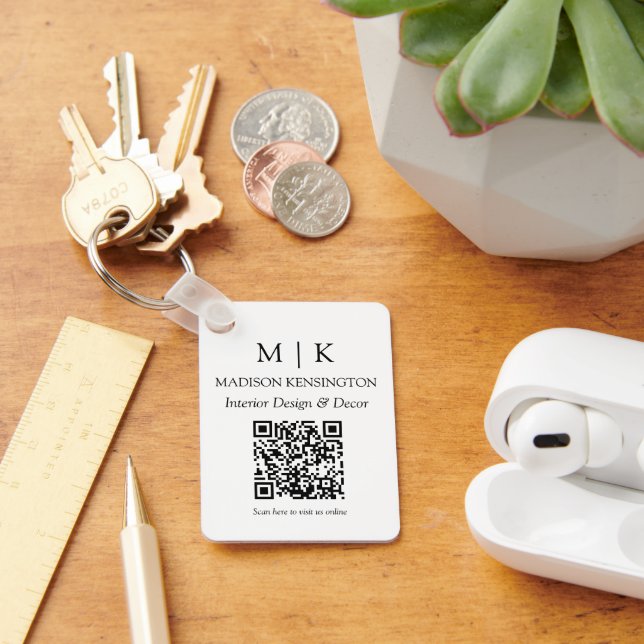 Minimalistiskt Monogram eller Lägg till QR-kod för Nyckelring (Skrivbord)