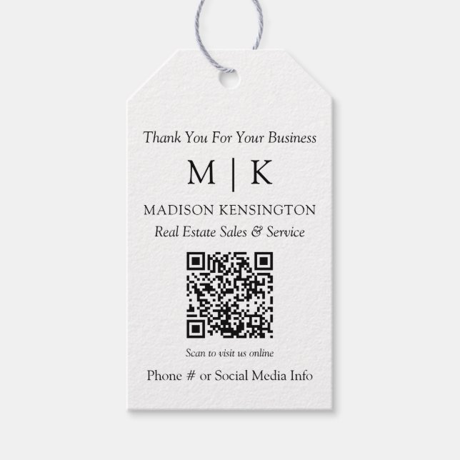 Minimalistiskt Monogram eller Lägg till QR-kod för Presentetikett (Framsidan)