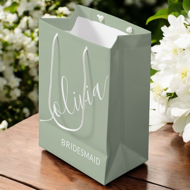 Minimalistiskt monogram för Bridesmaid Sage Grönt (Skapare uppladdad)