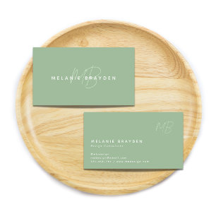 Minimalistiskt Monogram för enkel Elegant Sage Grö Visitkort