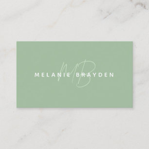 Minimalistiskt Monogram för enkel Elegant Sage Grö Visitkort